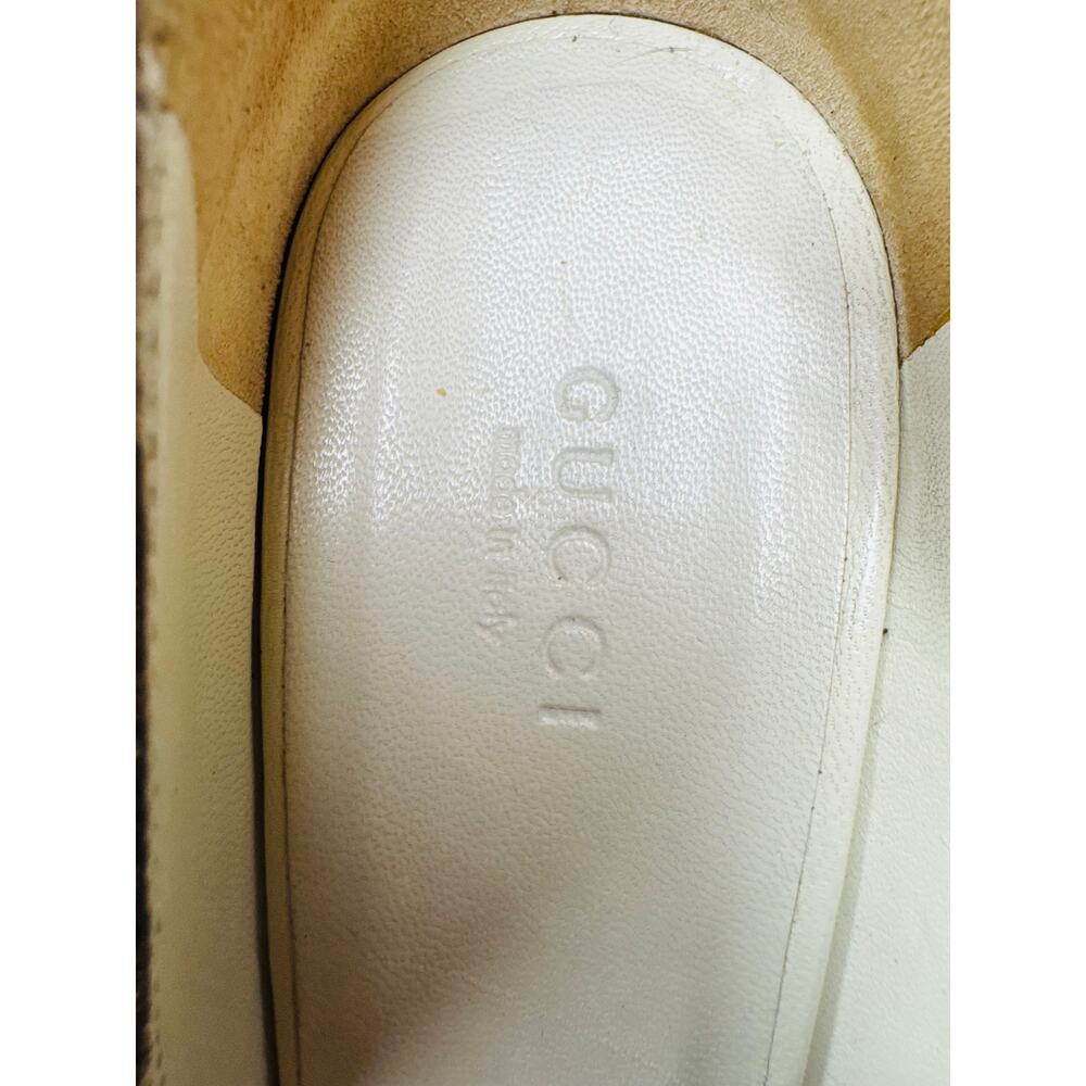 Gucci Ivory Leather Bamboo Horsebit Open Toe Pumps Women Mule Heel Size 6B - Picture 9 of 10